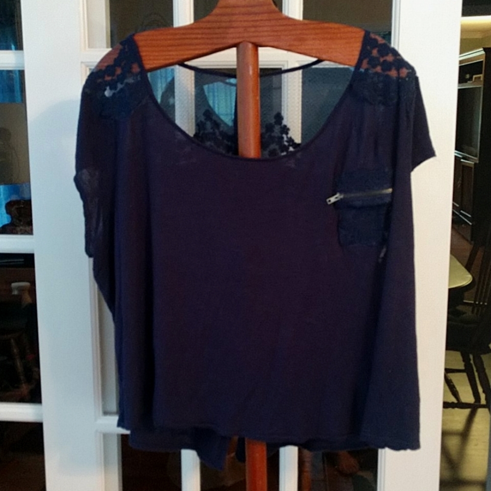 Perch Navy Crop Top With Lace 2XL
